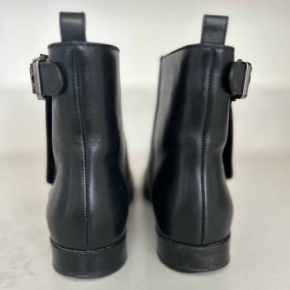 Sergio Rossi | Black Leather Flat Ankle Boots | Side Zip | Size 38 - Picture 4 of 10